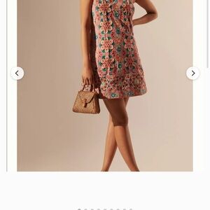 Anthropologie Pink Floral Crochet Mini Dress